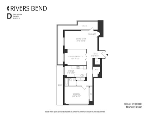 A black and white image of a floor plan for a property named Rivers Bend.